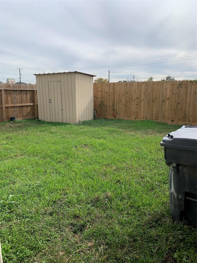 view of yard with a storage shed