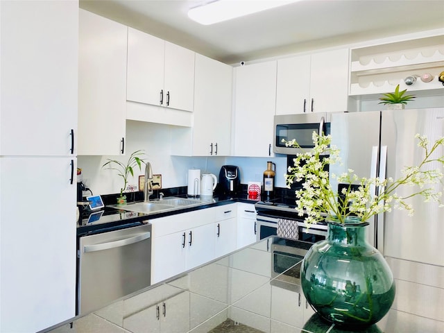 kitchen featuring sink, stainless steel appliances, and white cabinets