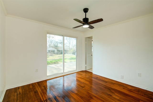 spare room featuring crown molding, ceiling fan, and hardwood / wood-style floors