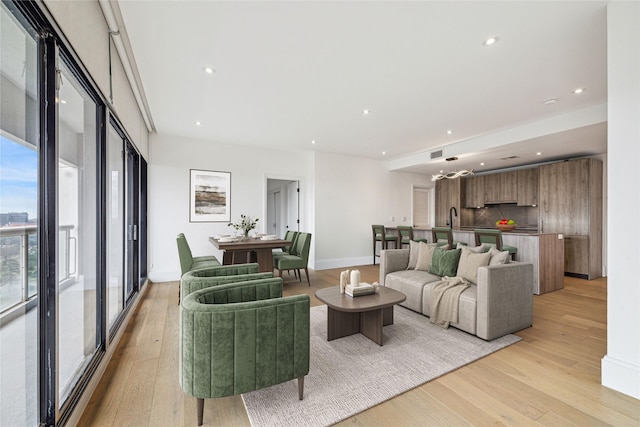 living room featuring light wood-type flooring