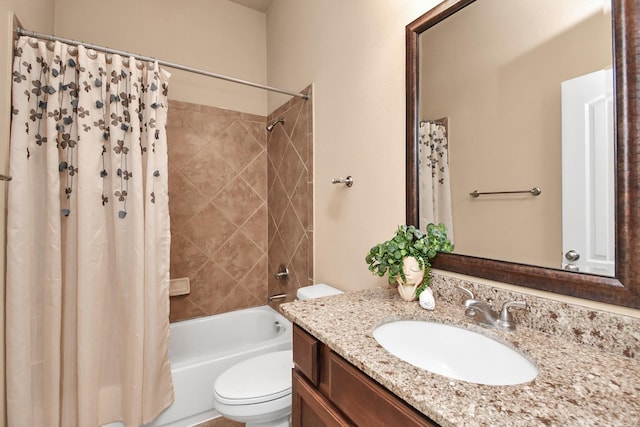 full bathroom featuring vanity, toilet, and shower / bath combo with shower curtain