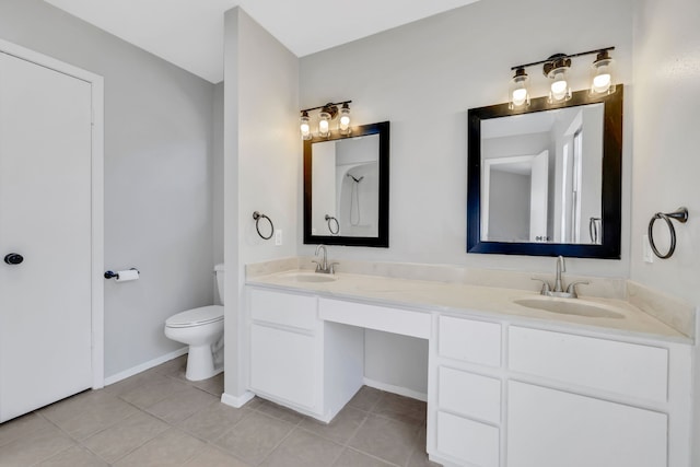 bathroom featuring vanity, toilet, and tile patterned flooring