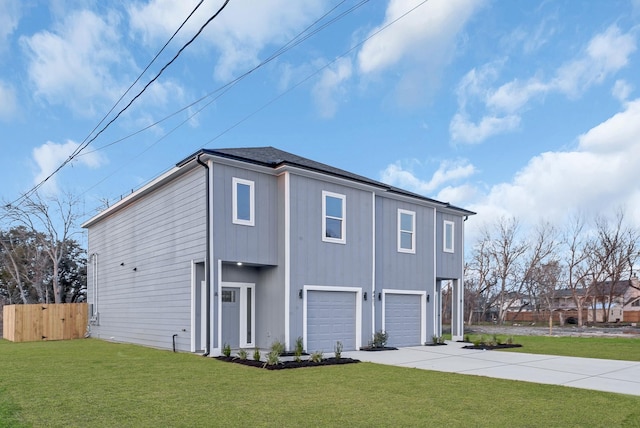 exterior space featuring a yard and a garage