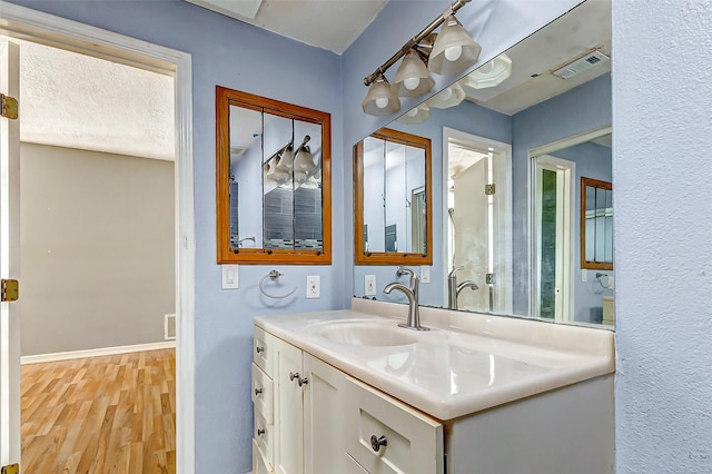 bathroom featuring hardwood / wood-style flooring and vanity