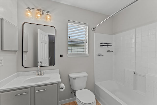 full bathroom with vanity, toilet, and bathing tub / shower combination