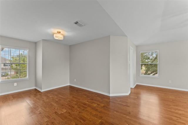 unfurnished room featuring a wealth of natural light and wood-type flooring