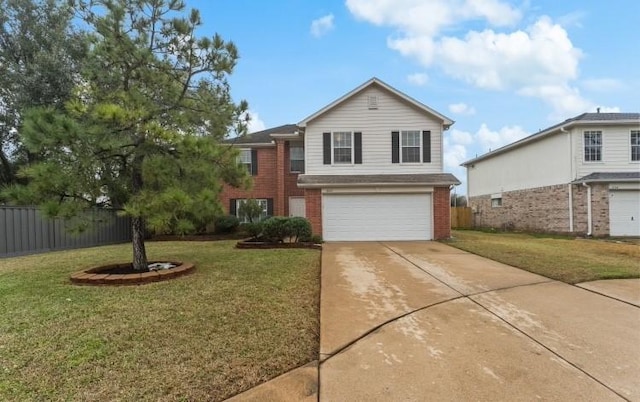 view of front of property with a garage and a front lawn