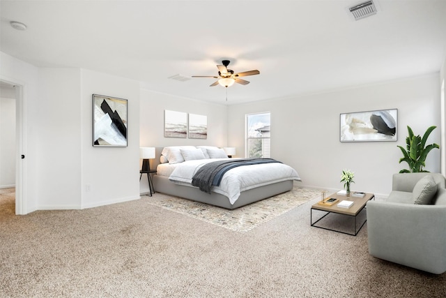 bedroom featuring carpet and ceiling fan