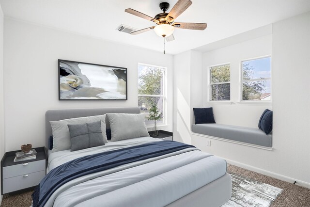 bedroom with carpet floors and ceiling fan