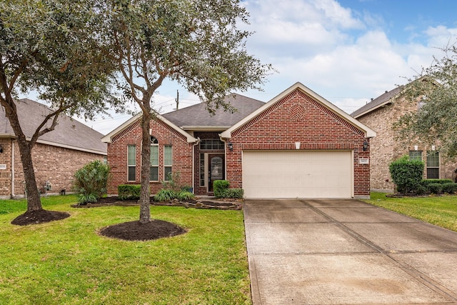 front of property with a garage and a front lawn