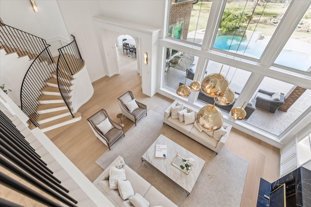 living room with hardwood / wood-style flooring