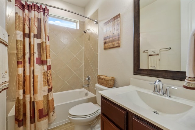 full bathroom featuring vanity, toilet, and shower / bath combo with shower curtain