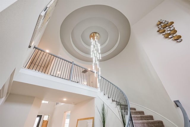 stairs with a high ceiling