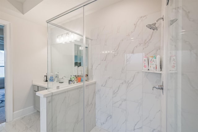 bathroom with a tile shower