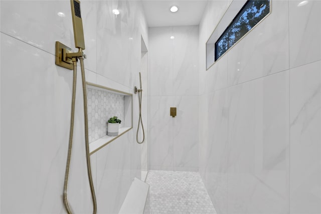 interior details with a marble finish shower