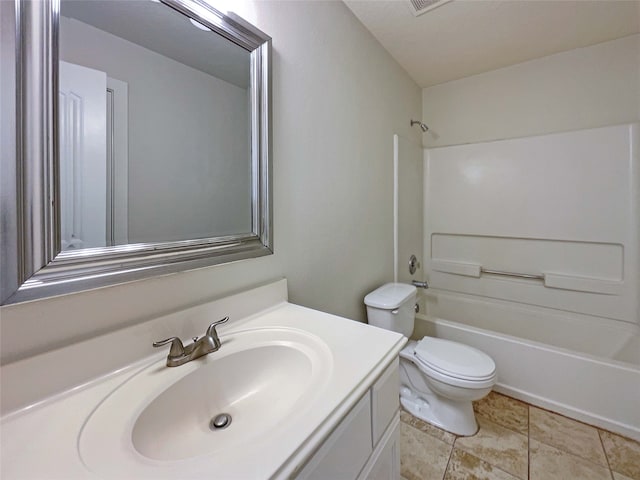 full bathroom featuring vanity, toilet, tile patterned floors, and  shower combination