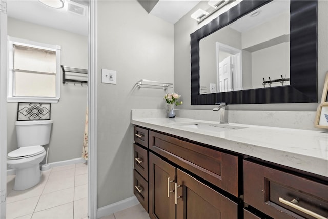 bathroom featuring tile patterned floors, vanity, and toilet