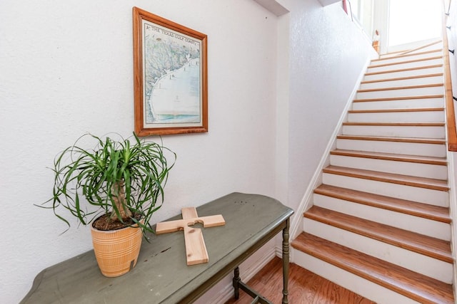 stairs with hardwood / wood-style floors