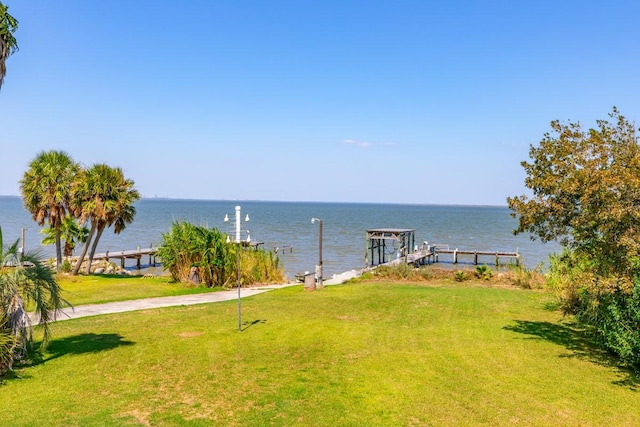 property view of water with a boat dock