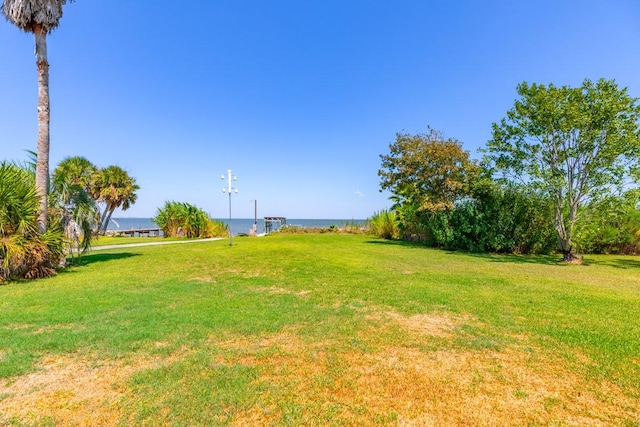 view of yard with a water view