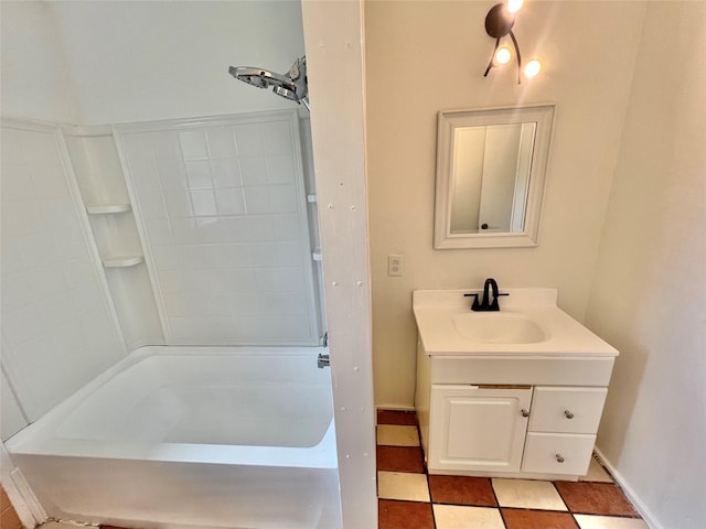 bathroom with vanity and  shower combination