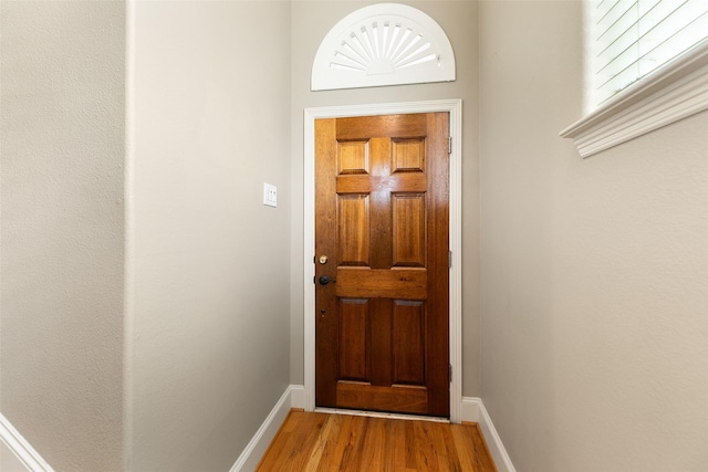 entryway with hardwood / wood-style flooring