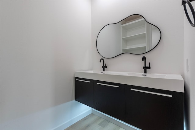 bathroom with vanity and wood-type flooring