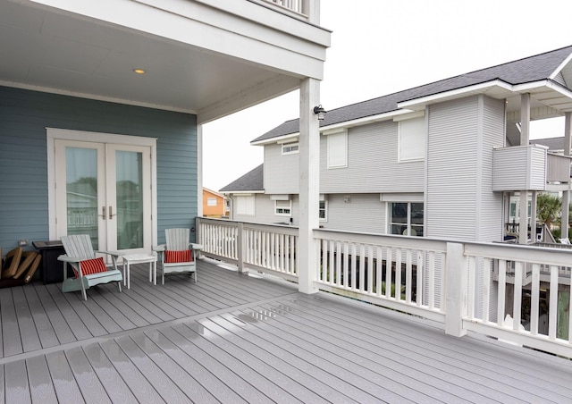 wooden terrace with french doors