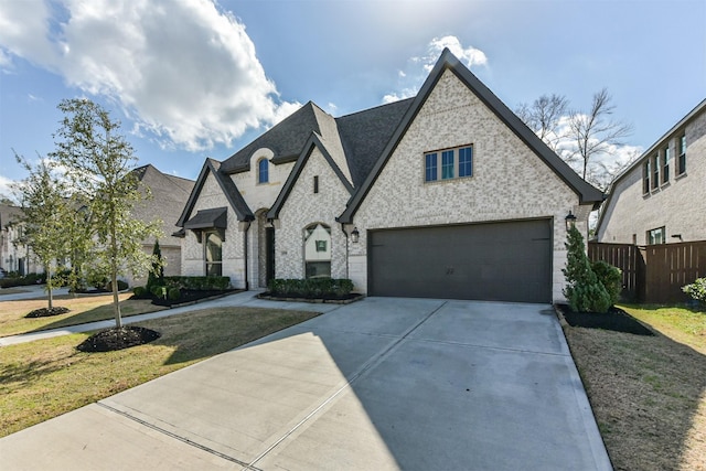 view of front of house with a garage and a front lawn