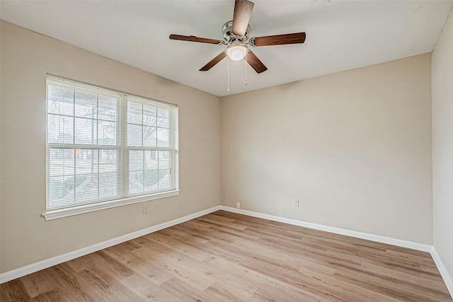 unfurnished room featuring light hardwood / wood-style flooring and ceiling fan