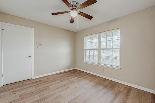 spare room featuring ceiling fan and light hardwood / wood-style floors