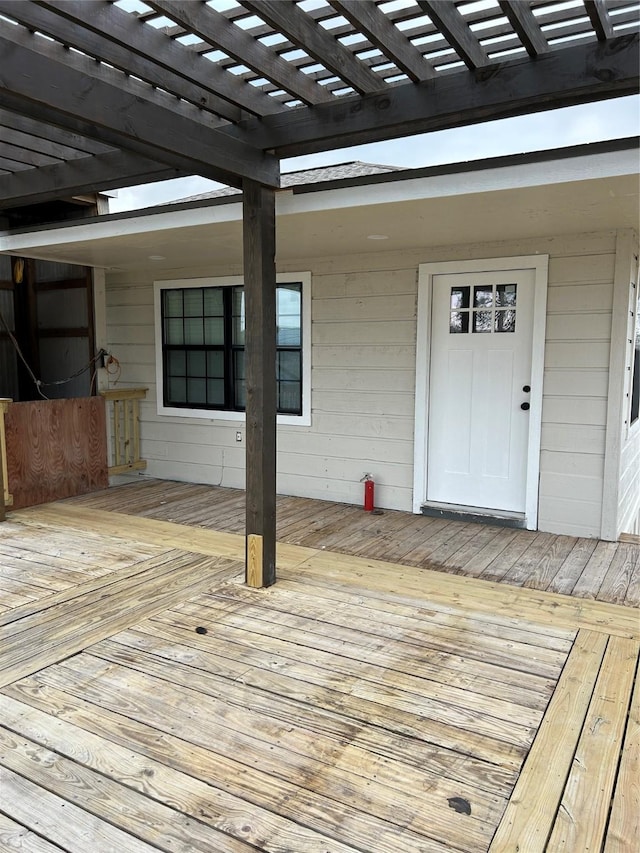 deck featuring a pergola