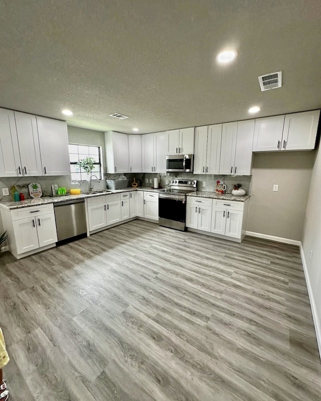 231 Dehart St Unit Cr653, Liverpool, TX 77577 - kitchen featuring stainless steel appliances, a sink, white cabinets, recessed lighting, and baseboards