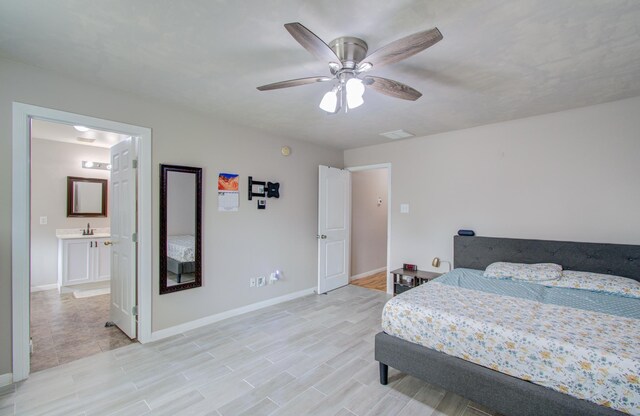 bedroom featuring ceiling fan and light hardwood / wood-style floors