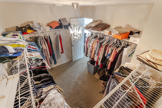 walk in closet with carpet floors