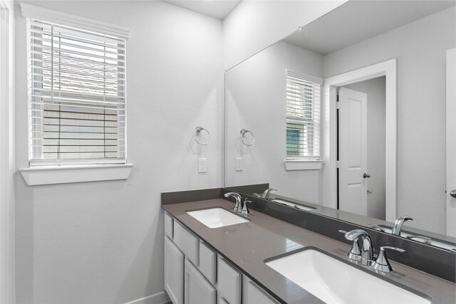 full bathroom with a sink, baseboards, and double vanity