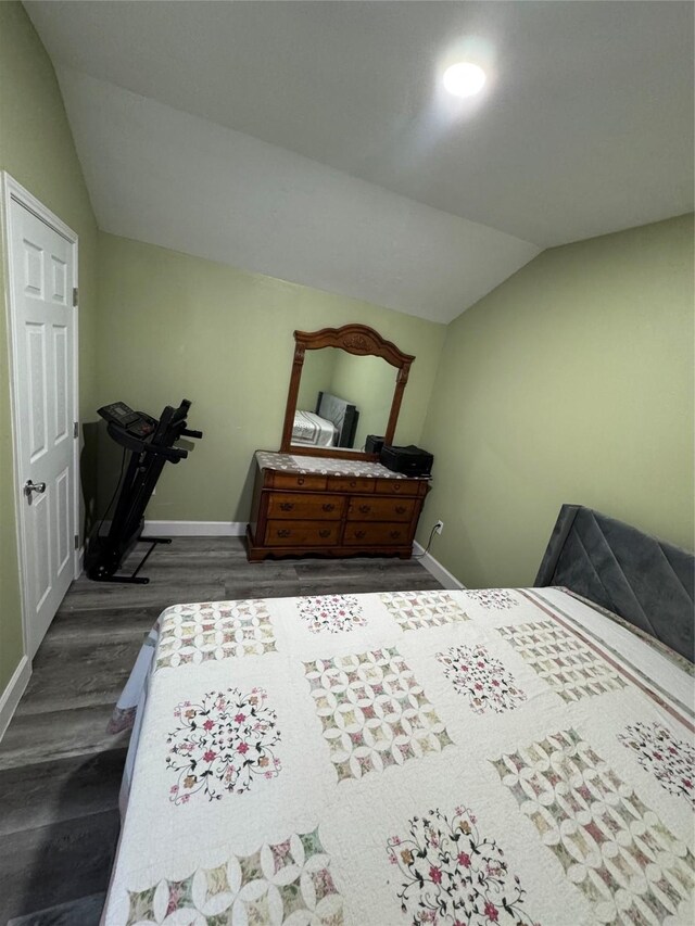 820 S Railroad Ave, Shepherd, TX 77371 - bedroom featuring baseboards, vaulted ceiling, and wood finished floors