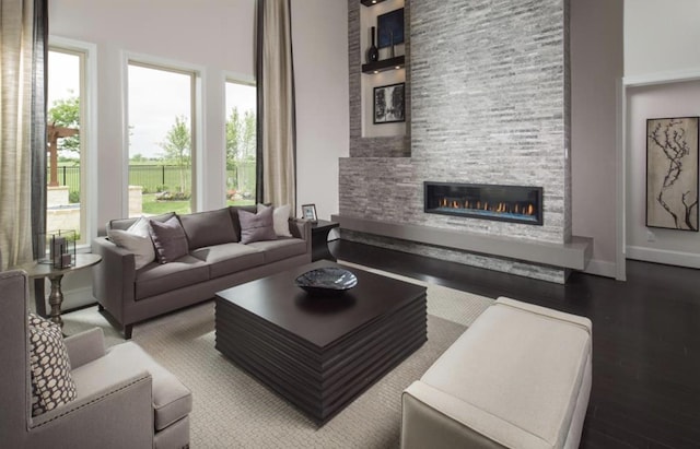 living room featuring a fireplace and hardwood / wood-style floors