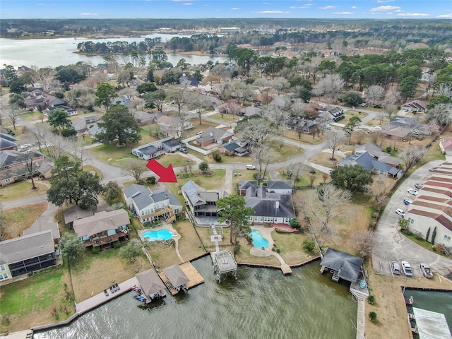 aerial view featuring a water view