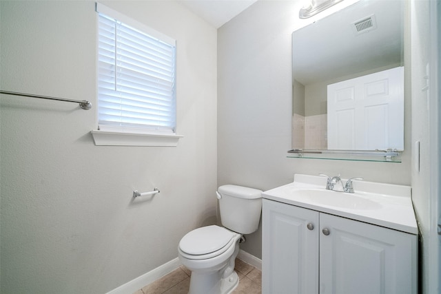 bathroom with tile patterned flooring, vanity, and toilet