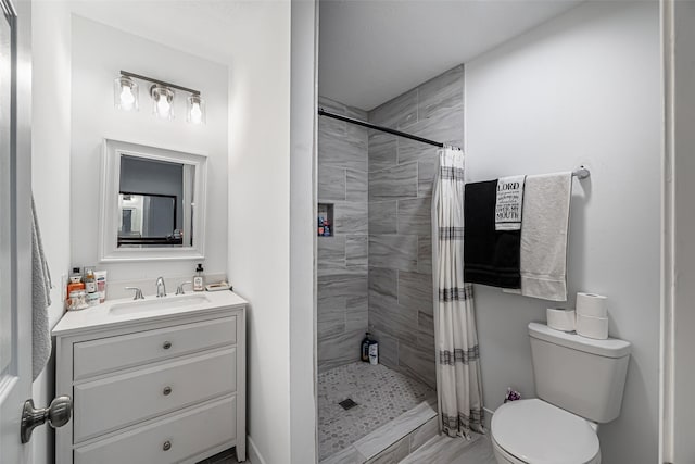 bathroom with vanity, toilet, and a shower with shower curtain