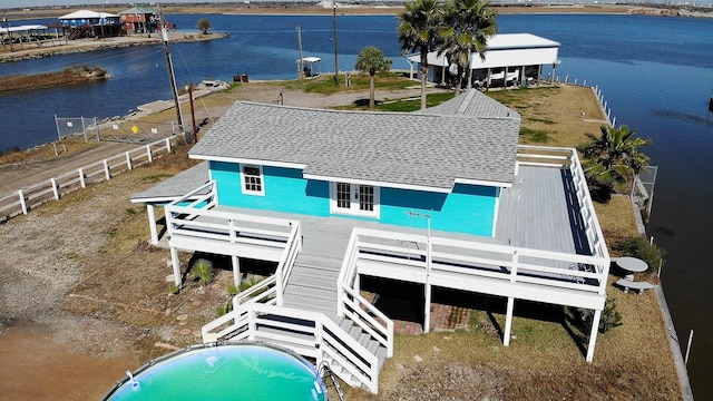 bird's eye view featuring a water view