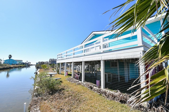 exterior space featuring a water view