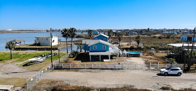 aerial view featuring a water view