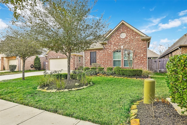 front facade with a garage and a front yard