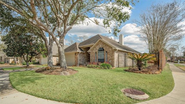 view of front of property featuring a garage and a front lawn