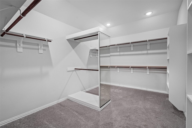 spacious closet featuring dark colored carpet