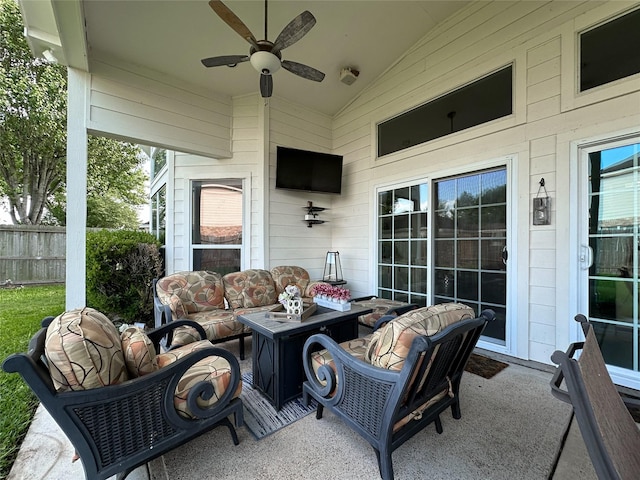 view of patio / terrace featuring ceiling fan and outdoor lounge area