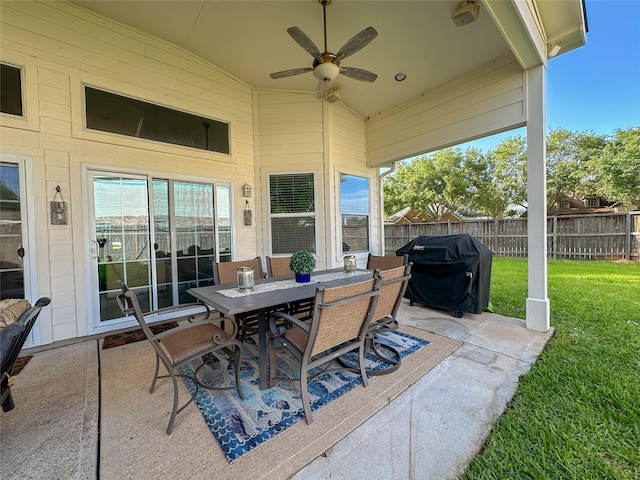 view of patio / terrace with a grill and ceiling fan