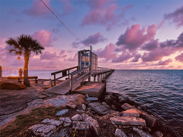 dock area featuring a water view